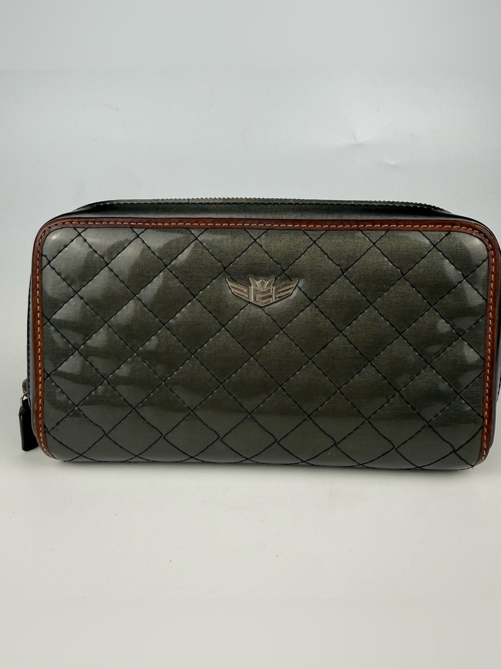 Consuela Candy Crush Forest Green Quilted w/leather trim Wristlet Wallet-Retired